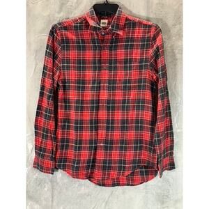ASPESI Men's Red/Black Checkered Button-Up Long-Sleeve Shirt SZ S